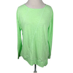 Lisa Todd Bright Neon Green Asymmetrical Hem Seam Knit Top Artsy Casual Size L